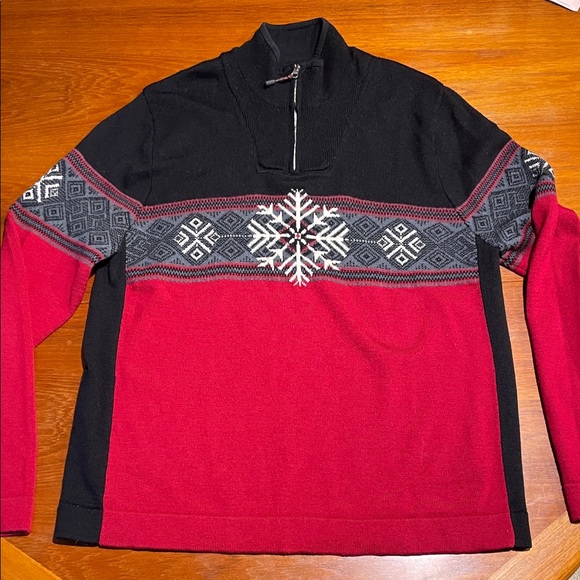 Eddie Bauer 100% merino wool snowflake design quarter zip sweater Large - Picture 1 of 5